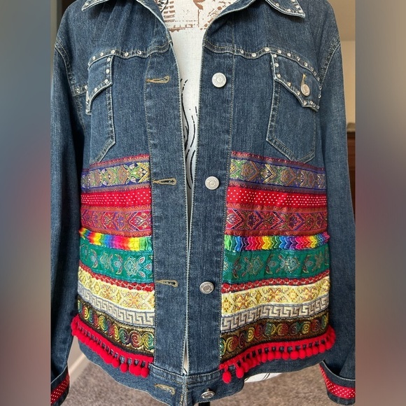 Telluride Clothing mix media wearable Art denim jacket - Picture 7 of 15